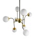 GloboStar® STARDUST 01649 Vintage Industrial Φωτιστικό Οροφής Πολύφωτο Μαύρο - Χρυσό Μεταλλικό Πολυέλαιος με Γυάλινες Μπάλες Λευκό Ματ Φ75 x Y100cm