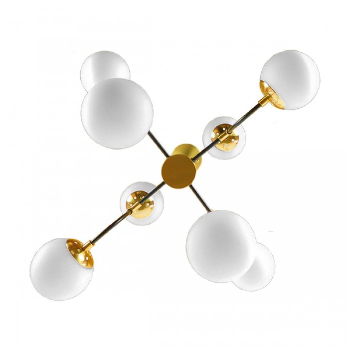 GloboStar® STARDUST 01649 Vintage Industrial Φωτιστικό Οροφής Πολύφωτο Μαύρο - Χρυσό Μεταλλικό Πολυέλαιος με Γυάλινες Μπάλες Λευκό Ματ Φ75 x Y100cm