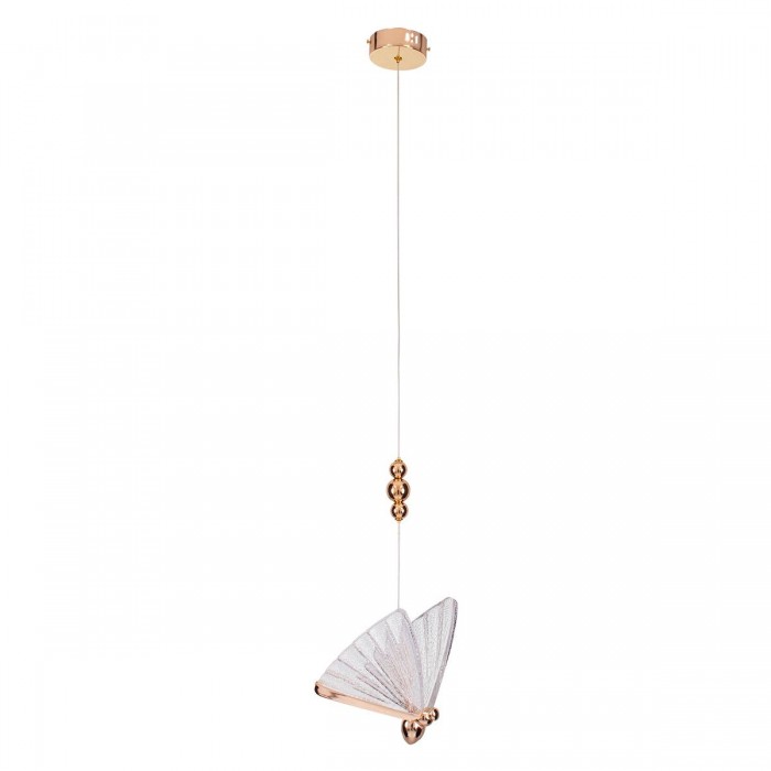 GloboStar® BUTTERFLY 01650 Μοντέρνο Κρεμαστό Φωτιστικό Οροφής Μονόφωτο με Ακρυλικό Plexiglass Ροζ Χρυσό Μεταλλικό CREE LED 10W 800lm 360° AC 85-265V Θερμό Λευκό 2700K Μ20 x Π17 x Y24cm