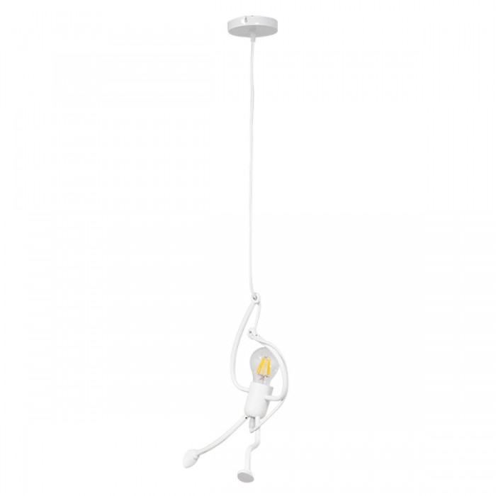 GloboStar® LITTLE MAN 01651 Μοντέρνο Κρεμαστό Φωτιστικό Οροφής Μονόφωτο 1 x E27 Λευκό Μεταλλικό Φ20 x Υ40cm