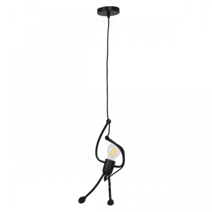 GloboStar® LITTLE MAN 01652 Μοντέρνο Κρεμαστό Φωτιστικό Οροφής Μονόφωτο 1 x E27 Μαύρο Μεταλλικό Φ20 x Υ40cm