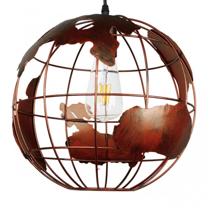 GloboStar® EARTH 01662 Vintage Industrial Κρεμαστό Φωτιστικό Οροφής Μονόφωτο 1 x E27 Καφέ Σκουριά Μεταλλικό Πλέγμα Φ30 x Υ30cm