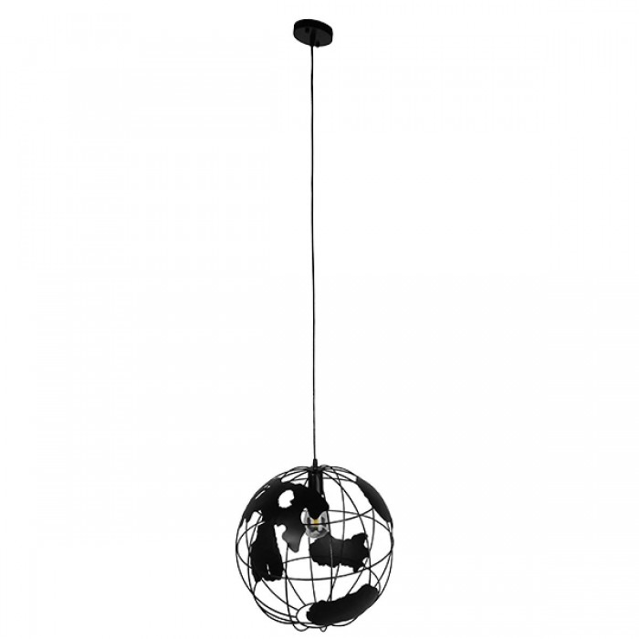 GloboStar® EARTH 01663 Vintage Industrial Κρεμαστό Φωτιστικό Οροφής Μονόφωτο 1 x E27 Μαύρο Μεταλλικό Πλέγμα Φ40 x Υ40cm
