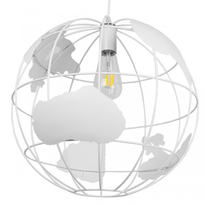 GloboStar® EARTH 01664 Vintage Industrial Κρεμαστό Φωτιστικό Οροφής Μονόφωτο 1 x E27 Λευκό Μεταλλικό Πλέγμα Φ40 x Υ40cm