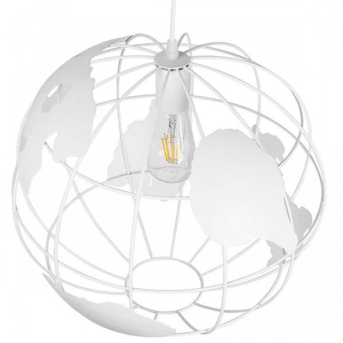 GloboStar® EARTH 01664 Vintage Industrial Κρεμαστό Φωτιστικό Οροφής Μονόφωτο 1 x E27 Λευκό Μεταλλικό Πλέγμα Φ40 x Υ40cm