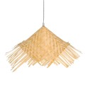 GloboStar® RICEHAT 01666 Vintage Κρεμαστό Φωτιστικό Οροφής Μονόφωτο 1 x E27 Μπέζ Ξύλινο Ψάθινο Μπαμπού Φ70 x Υ25cm