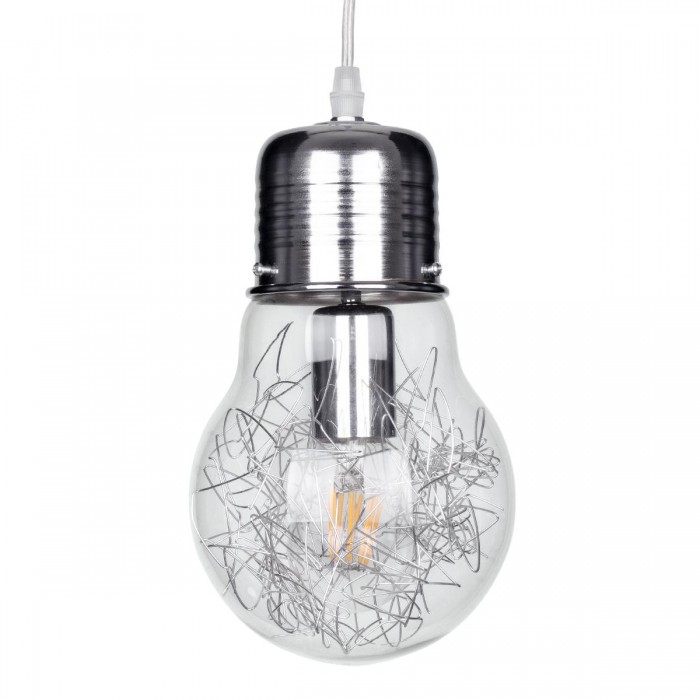 GloboStar® LAMP 01676 Μοντέρνο Κρεμαστό Φωτιστικό Οροφής Μονόφωτο 1 x E27 Ασημί Νίκελ Μεταλλικό Διάφανο Γυαλί Φ15 x Υ27cm