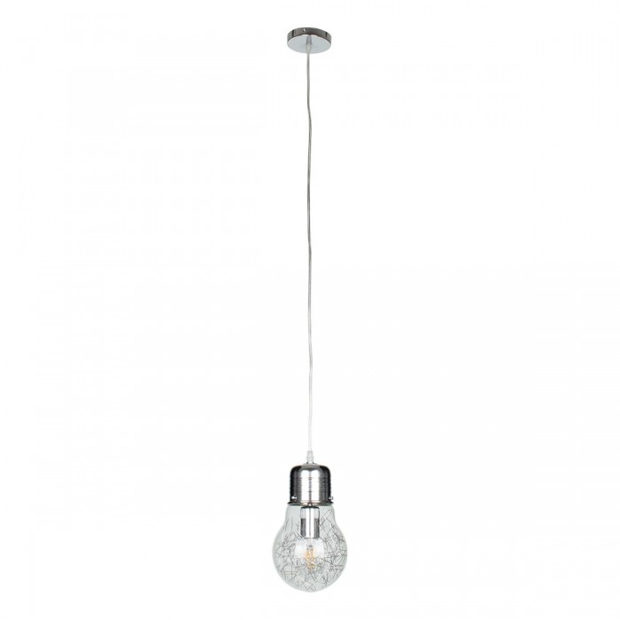 GloboStar® LAMP 01676 Μοντέρνο Κρεμαστό Φωτιστικό Οροφής Μονόφωτο 1 x E27 Ασημί Νίκελ Μεταλλικό Διάφανο Γυαλί Φ15 x Υ27cm