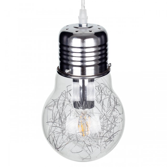 GloboStar® LAMP 01676 Μοντέρνο Κρεμαστό Φωτιστικό Οροφής Μονόφωτο 1 x E27 Ασημί Νίκελ Μεταλλικό Διάφανο Γυαλί Φ15 x Υ27cm