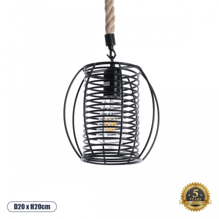 GloboStar® ORVAL 01689 Μοντέρνο Κρεμαστό Φωτιστικό Πλέγμα Μονόφωτο 1 x E27 IP20 Μαύρο Μέταλλο με Μπεζ Σχοινί - Μ20 x Π20 x Υ20cm GloboStar® ORVAL 01689 Μοντέρνο Κρεμαστό Φωτιστικό Πλέγμα Μονόφωτο 1 x E27 IP20 Μαύρο Μέταλλο με Μπεζ Σχοινί - Μ20 x Π20 x Υ20cm
