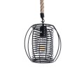 GloboStar® ORVAL 01689 Μοντέρνο Κρεμαστό Φωτιστικό Πλέγμα Μονόφωτο 1 x E27 IP20 Μαύρο Μέταλλο με Μπεζ Σχοινί - Μ20 x Π20 x Υ20cm
