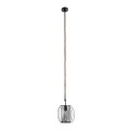 GloboStar® ORVAL 01689 Μοντέρνο Κρεμαστό Φωτιστικό Πλέγμα Μονόφωτο 1 x E27 IP20 Μαύρο Μέταλλο με Μπεζ Σχοινί - Μ20 x Π20 x Υ20cm