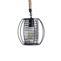 GloboStar® ORVAL 01689 Μοντέρνο Κρεμαστό Φωτιστικό Πλέγμα Μονόφωτο 1 x E27 IP20 Μαύρο Μέταλλο με Μπεζ Σχοινί - Μ20 x Π20 x Υ20cm