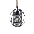GloboStar® ORVAL 01689 Μοντέρνο Κρεμαστό Φωτιστικό Πλέγμα Μονόφωτο 1 x E27 IP20 Μαύρο Μέταλλο με Μπεζ Σχοινί - Μ20 x Π20 x Υ20cm