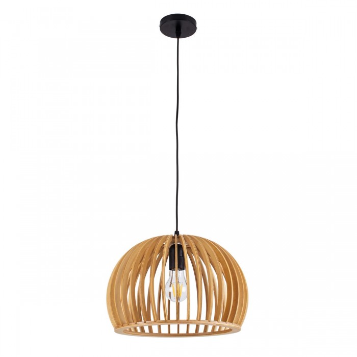 GloboStar® SCANDINAVIA 01698 Μοντέρνο Κρεμαστό Φωτιστικό Οροφής Μονόφωτο 1 x E27 Μπεζ Ξύλινο Πλέγμα Φ33 x Υ20cm