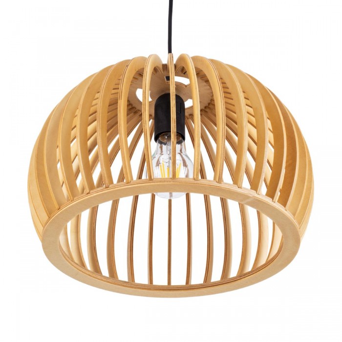 GloboStar® SCANDINAVIA 01698 Μοντέρνο Κρεμαστό Φωτιστικό Οροφής Μονόφωτο 1 x E27 Μπεζ Ξύλινο Πλέγμα Φ33 x Υ20cm