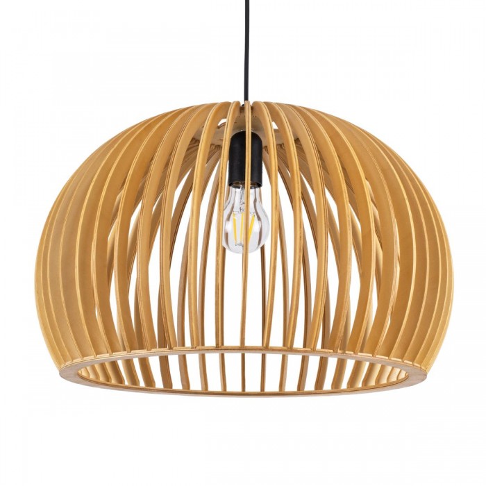 GloboStar® SCANDINAVIA 01699 Μοντέρνο Κρεμαστό Φωτιστικό Οροφής Μονόφωτο 1 x E27 Μπεζ Ξύλινο Πλέγμα Φ44 x Υ28cm