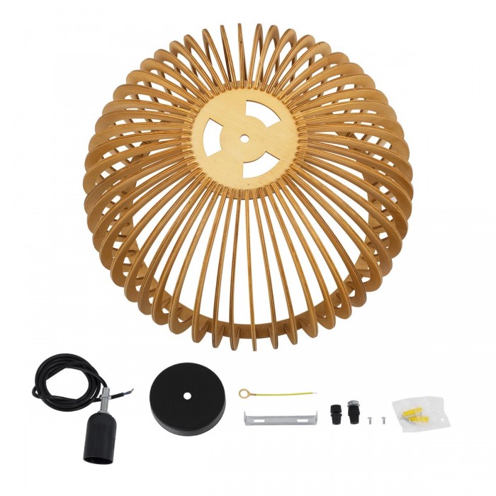 GloboStar® SCANDINAVIA 01699 Μοντέρνο Κρεμαστό Φωτιστικό Οροφής Μονόφωτο 1 x E27 Μπεζ Ξύλινο Πλέγμα Φ44 x Υ28cm