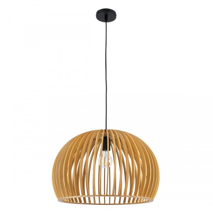 GloboStar® SCANDINAVIA 01699 Μοντέρνο Κρεμαστό Φωτιστικό Οροφής Μονόφωτο 1 x E27 Μπεζ Ξύλινο Πλέγμα Φ44 x Υ28cm