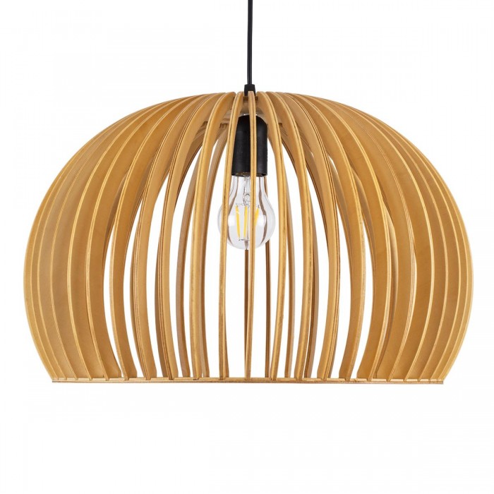 GloboStar® SCANDINAVIA 01699 Μοντέρνο Κρεμαστό Φωτιστικό Οροφής Μονόφωτο 1 x E27 Μπεζ Ξύλινο Πλέγμα Φ44 x Υ28cm