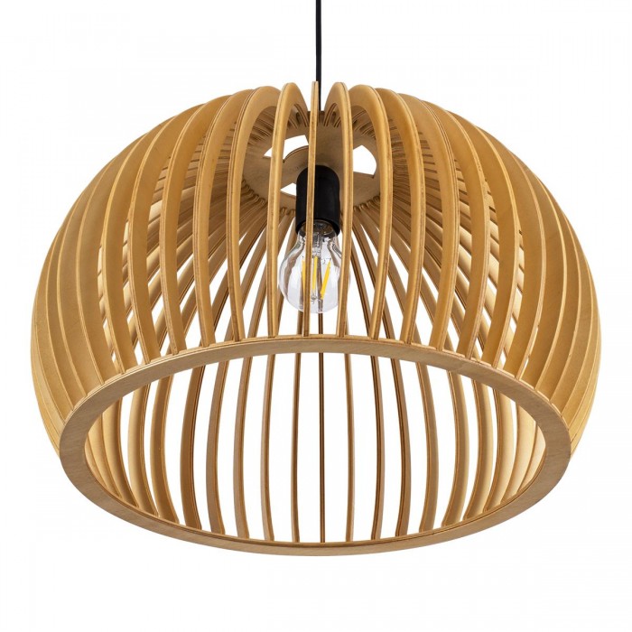 GloboStar® SCANDINAVIA 01699 Μοντέρνο Κρεμαστό Φωτιστικό Οροφής Μονόφωτο 1 x E27 Μπεζ Ξύλινο Πλέγμα Φ44 x Υ28cm