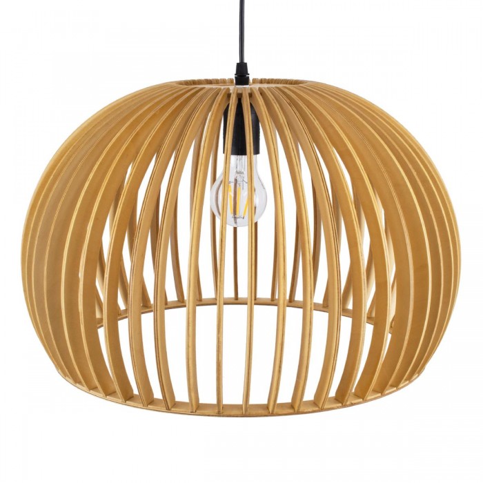 GloboStar® SCANDINAVIA 01699 Μοντέρνο Κρεμαστό Φωτιστικό Οροφής Μονόφωτο 1 x E27 Μπεζ Ξύλινο Πλέγμα Φ44 x Υ28cm