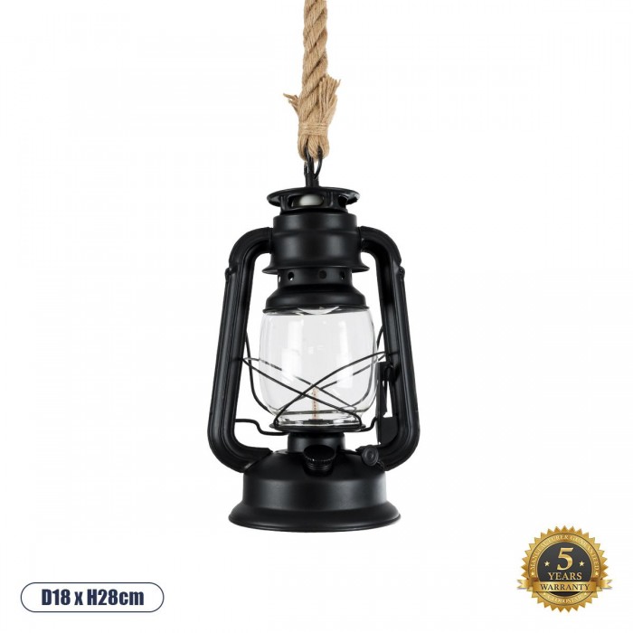 GLOBOSTAR® BARBAROSSA 01704 Vintage Κρεμαστό Φωτιστικό Οροφής με Ντουί 1 x E27 AC 220-240V IP20 - Μαύρο, Μπεζ & Διάφανο - Μ18 x Π18 x Υ28cm