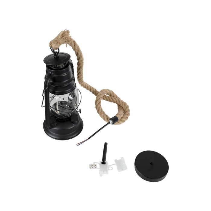 GLOBOSTAR® BARBAROSSA 01704 Vintage Κρεμαστό Φωτιστικό Οροφής με Ντουί 1 x E27 AC 220-240V IP20 - Μαύρο, Μπεζ & Διάφανο - Μ18 x Π18 x Υ28cm