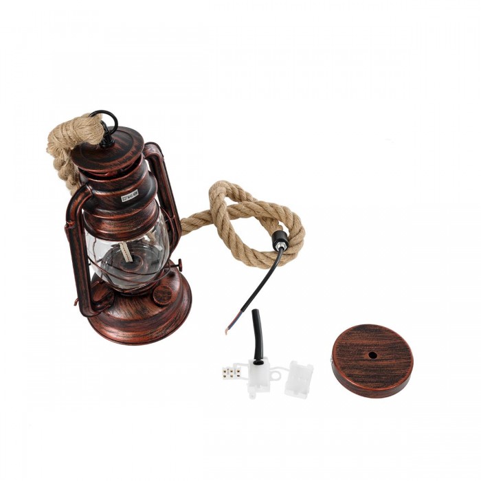 GLOBOSTAR® BARBAROSSA 01707 Vintage Κρεμαστό Φωτιστικό Οροφής με Ντουί 1 x E27 AC 220-240V IP20 - Χάλκινο, Μπεζ & Διάφανο - Μ18 x Π18 x Υ28cm