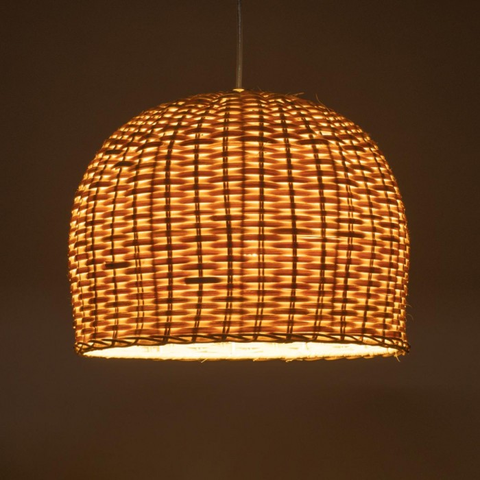 GloboStar® BERMUDA 01708 Μοντέρνο Κρεμαστό Φωτιστικό Οροφής Μονόφωτο 1 x E27 Μπεζ Μπαμπού Καμπάνα Φ31 x Υ22cm