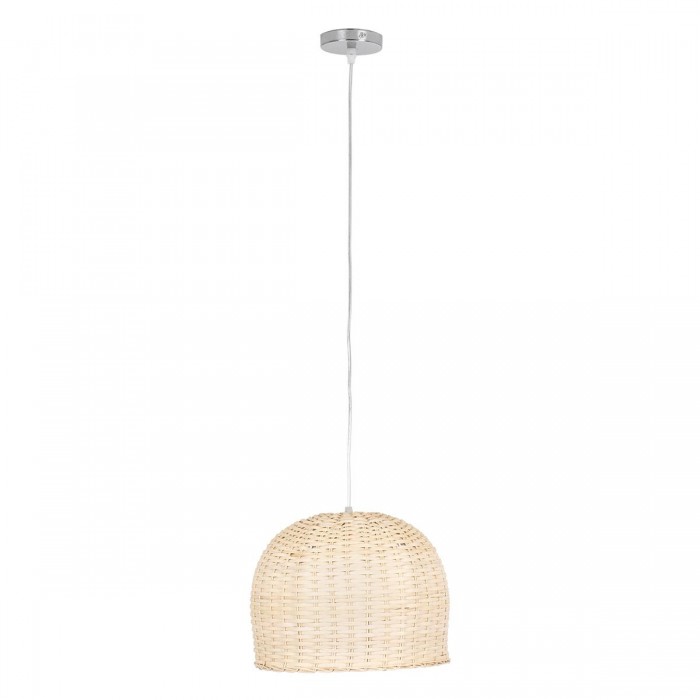 GloboStar® BERMUDA 01708 Μοντέρνο Κρεμαστό Φωτιστικό Οροφής Μονόφωτο 1 x E27 Μπεζ Μπαμπού Καμπάνα Φ31 x Υ22cm