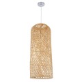 GloboStar® CALERO 01711 Μοντέρνο Κρεμαστό Φωτιστικό Οροφής Μονόφωτο 1 x E27 Μπεζ Μπαμπού Καμπάνα Φ30 x Υ70cm