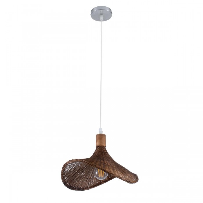 GloboStar® CUBA 01716 Vintage Κρεμαστό Φωτιστικό Οροφής Μονόφωτο 1 x E27 Καφέ Ξύλινο Μπαμπού Φ33 x Y25cm