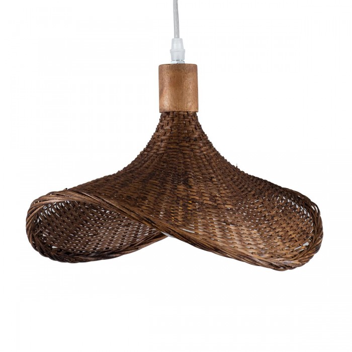 GloboStar® CUBA 01716 Vintage Κρεμαστό Φωτιστικό Οροφής Μονόφωτο 1 x E27 Καφέ Ξύλινο Μπαμπού Φ33 x Y25cm