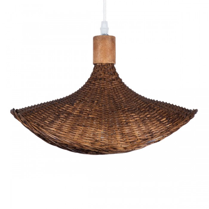 GloboStar® CUBA 01716 Vintage Κρεμαστό Φωτιστικό Οροφής Μονόφωτο 1 x E27 Καφέ Ξύλινο Μπαμπού Φ33 x Y25cm