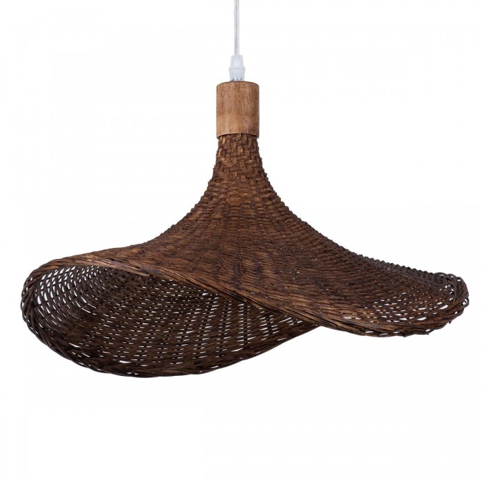 GloboStar® CUBA 01718 Vintage Κρεμαστό Φωτιστικό Οροφής Μονόφωτο 1 x E27 Καφέ Ξύλινο Μπαμπού Φ43 x Y30cm