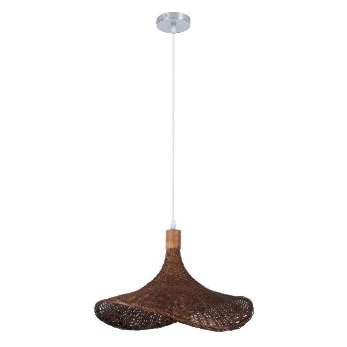 GloboStar® CUBA 01718 Vintage Κρεμαστό Φωτιστικό Οροφής Μονόφωτο 1 x E27 Καφέ Ξύλινο Μπαμπού Φ43 x Y30cm