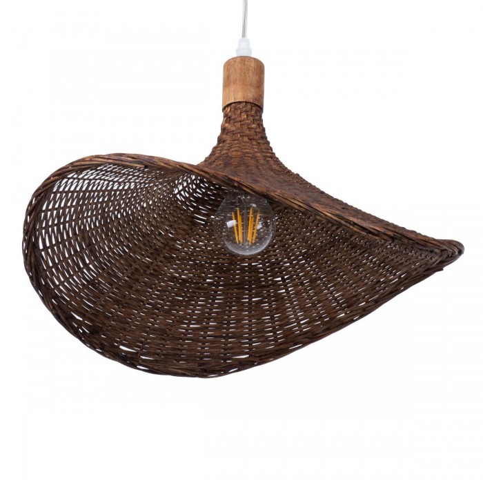 GloboStar® CUBA 01718 Vintage Κρεμαστό Φωτιστικό Οροφής Μονόφωτο 1 x E27 Καφέ Ξύλινο Μπαμπού Φ43 x Y30cm