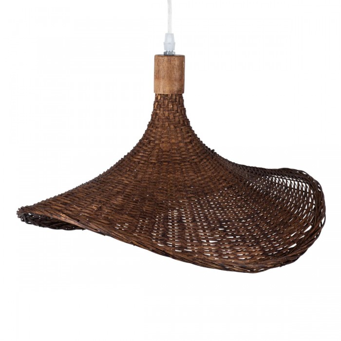GloboStar® CUBA 01718 Vintage Κρεμαστό Φωτιστικό Οροφής Μονόφωτο 1 x E27 Καφέ Ξύλινο Μπαμπού Φ43 x Y30cm