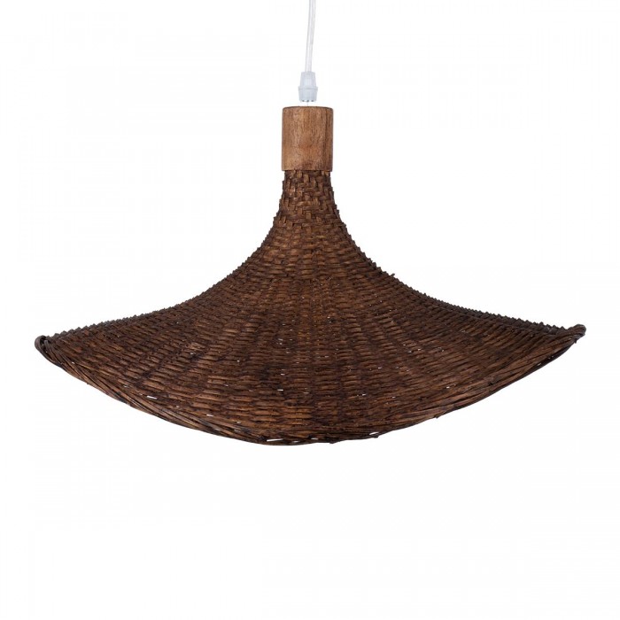 GloboStar® CUBA 01718 Vintage Κρεμαστό Φωτιστικό Οροφής Μονόφωτο 1 x E27 Καφέ Ξύλινο Μπαμπού Φ43 x Y30cm