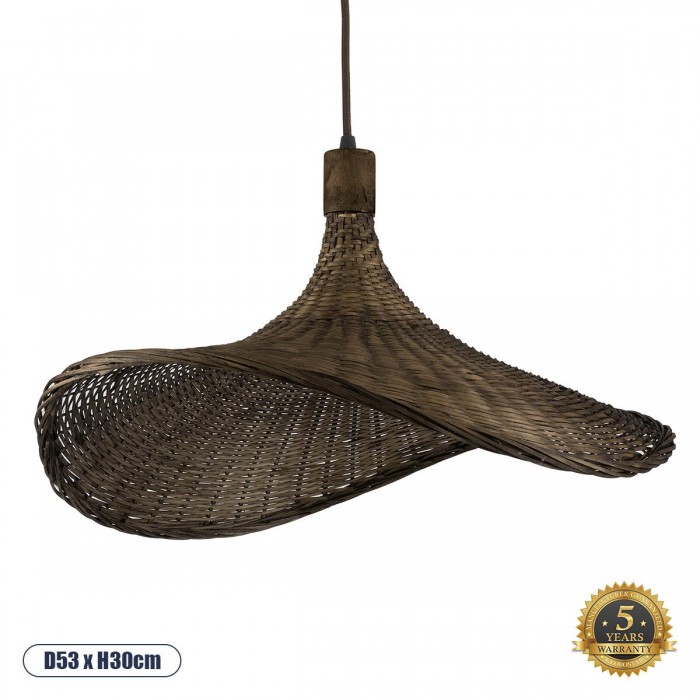 GloboStar® CUBA 01720 Vintage Κρεμαστό Φωτιστικό Οροφής Μονόφωτο 1 x E27 Καφέ Ξύλινο Μπαμπού Φ53 x Y30cm GloboStar® CUBA 01720 Vintage Κρεμαστό Φωτιστικό Οροφής Μονόφωτο 1 x E27 Καφέ Ξύλινο Μπαμπού Φ53 x Y30cm