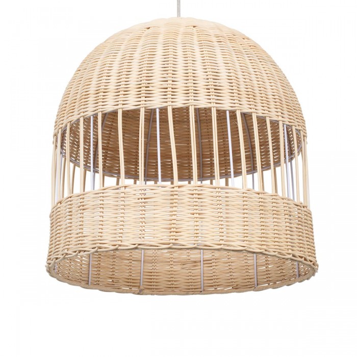 GloboStar® LUCIA 01725 Μοντέρνο Κρεμαστό Φωτιστικό Οροφής Μονόφωτο 1 x E27 Μπεζ Μπαμπού Καμπάνα Φ40 x Υ34cm