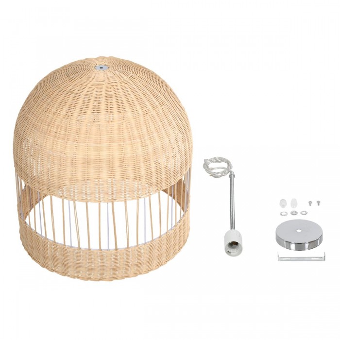 GloboStar® LUCIA 01726 Μοντέρνο Κρεμαστό Φωτιστικό Οροφής Μονόφωτο 1 x E27 Μπεζ Μπαμπού Καμπάνα Φ60 x Υ60cm