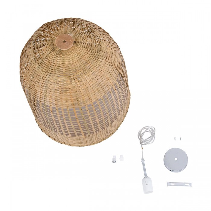 GloboStar® BORA-BORA 01735 Μοντέρνο Κρεμαστό Φωτιστικό Οροφής Μονόφωτο 1 x E27 Μπεζ Μπαμπού Καμπάνα Φ42 x Υ44cm