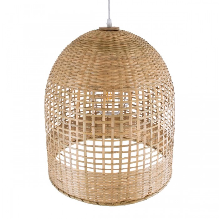 GloboStar® BORA-BORA 01735 Μοντέρνο Κρεμαστό Φωτιστικό Οροφής Μονόφωτο 1 x E27 Μπεζ Μπαμπού Καμπάνα Φ42 x Υ44cm