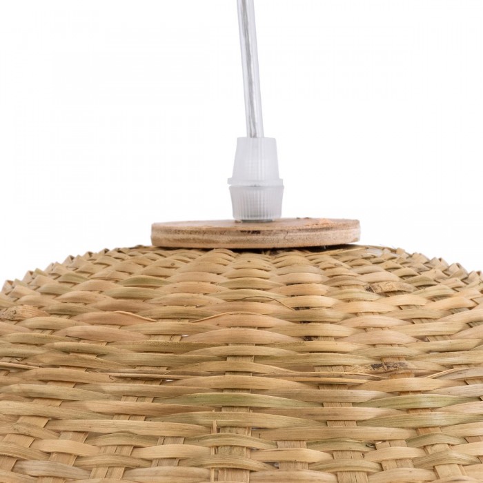 GloboStar® BORA-BORA 01735 Μοντέρνο Κρεμαστό Φωτιστικό Οροφής Μονόφωτο 1 x E27 Μπεζ Μπαμπού Καμπάνα Φ42 x Υ44cm
