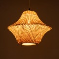 GloboStar® JUNIPER 01737 Boho Κρεμαστό Φωτιστικό Πλέγμα Μονόφωτο 1 x E27 IP20 Μπεζ Ξύλο - Μ45 x Π45 x Υ40cm