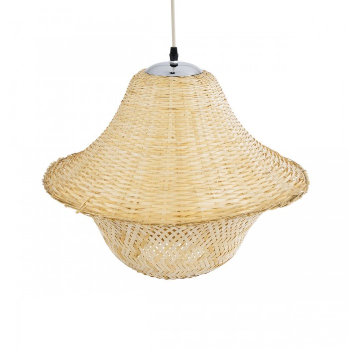 GloboStar® JUNIPER 01737 Boho Κρεμαστό Φωτιστικό Πλέγμα Μονόφωτο 1 x E27 IP20 Μπεζ Ξύλο - Μ45 x Π45 x Υ40cm