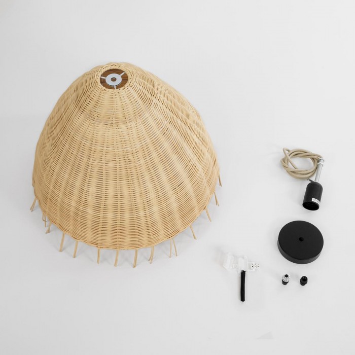 GloboStar® AQUATIC 01742 Boho Κρεμαστό Φωτιστικό Καμπάνα Μονόφωτο 1 x E27 IP20 Μπεζ Ξύλο - Μ40 x Π40 x Υ36cm