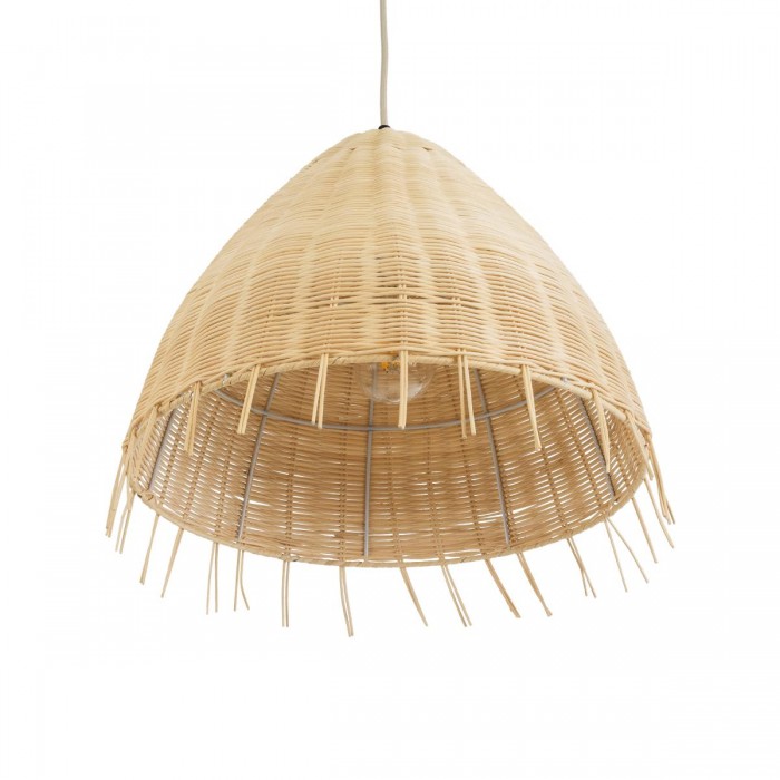 GloboStar® AQUATIC 01742 Boho Κρεμαστό Φωτιστικό Καμπάνα Μονόφωτο 1 x E27 IP20 Μπεζ Ξύλο - Μ40 x Π40 x Υ36cm